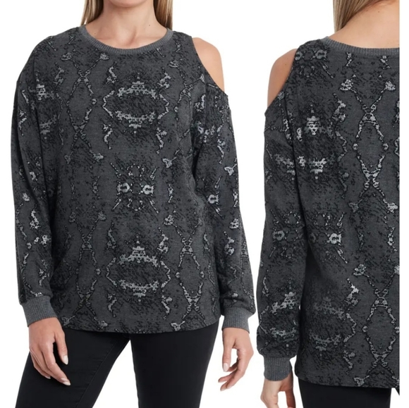 Vince Camuto Tops - Vince Camuto Foil Print Single Cold Shoulder Top